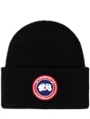 Canada Goose Ribbed Black Merino Wool Toque With Contrast Emblem