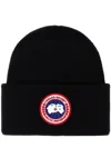 Canada Goose Black Knit Beanie Hat With Embroidered Logo In Black