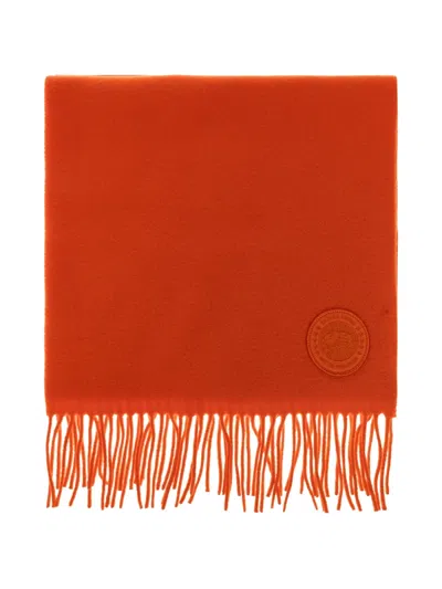 Canada Goose Logo-patch Fringed Scarf In Orange