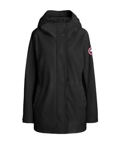 Canada Goose Long-sleeved Midi Hooded Parka In Black