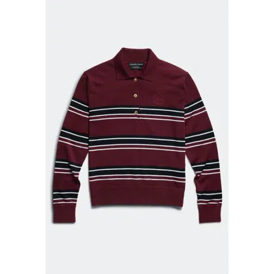 Canada Goose Melrose Striped Knit Long Sleeve Polo In Burgundy