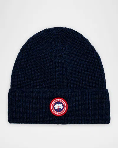 Canada Goose Men's Arctic Rib-knit Wool Beanie Hat In Blue