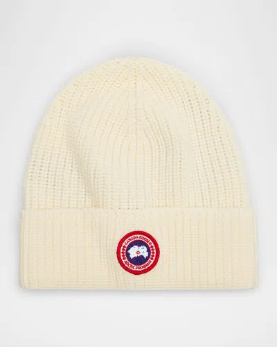 Canada Goose Men's Arctic Rib-knit Wool Beanie Hat In Cottongrass