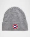 Canada Goose Wool Beanie With Logo And Turn-up Brim In Heather Grey