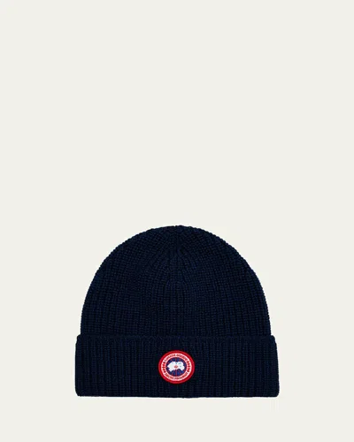 Canada Goose Men's Arctic Rib-knit Wool Beanie Hat In Navy Heather