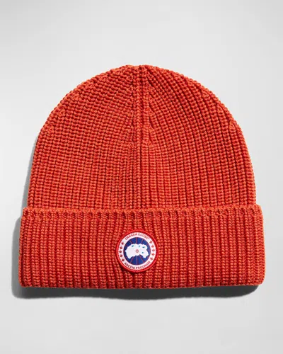 Canada Goose Men's Arctic Rib-knit Wool Beanie Hat In Red