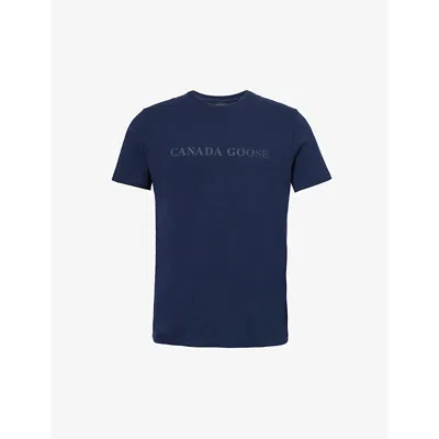 Canada Goose Mens Atlantic Navy Emersen Logo-print Regular-fit Cotton-jersey T-shirt