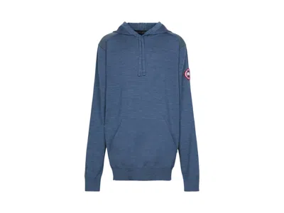 Pre-owned Canada Goose Men's  Amherst Badge Knit Hoodie In Ozone Blue