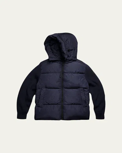 Canada Goose Men's Hybridge Wool-knit Nylon Down Hooded Jacket In Blue