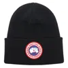 Canada Goose Ribbed Black Merino Wool Toque With Contrast Emblem In Black
