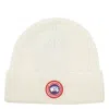 Canada Goose Mens Cottongrass-linaigrette Rib Toque Brand-patch Wool Beanie In White