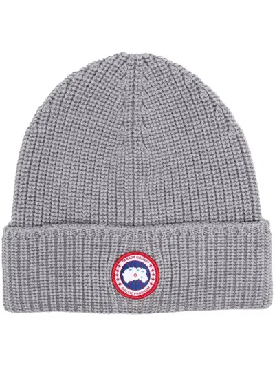Canada Goose Men Logo Wool Beanie In Gray