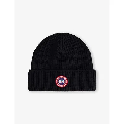CANADA GOOSE MENS BLACK - NOIR RIBBED TOQUE WOOL BEANIE HAT
