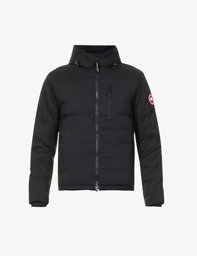 Canada Goose Lodge Packable Windproof 750 Fill Power Down Hooded Jacket In Black