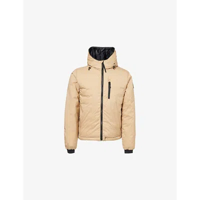 CANADA GOOSE MENS DESERT SAND LODGE BRAND-BADGE SHELL-DOWN HOODY