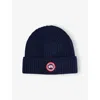 Canada Goose Mens Navy Heather Ribed Toque Wool Beanie Hat In Blue