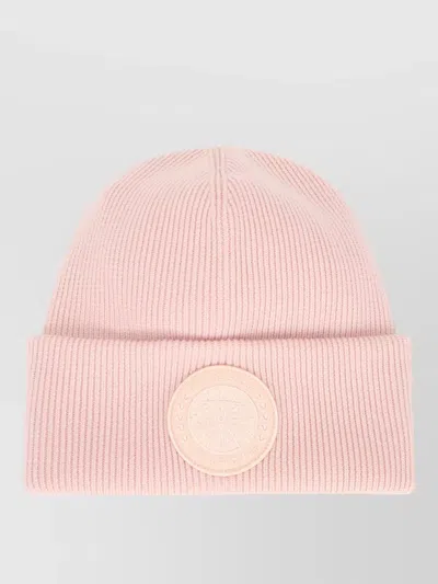 Canada Goose Arctic Ribbed Toque Hat Disc Detail In Pink