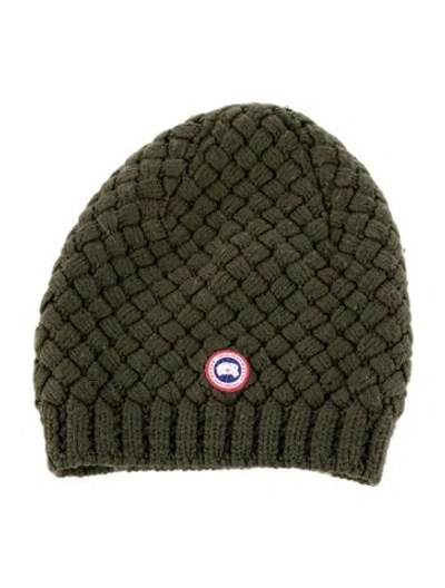 Pre-owned Canada Goose Merino Wool Knit Beanie Hat In Green