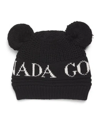 Canada Goose Kids' Merino Wool Pom-pom Beanie In Black