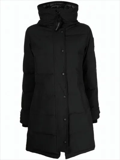 Canada Goose Mid-length Padded Coat With Detachable Hood And Quilted Design In Black
