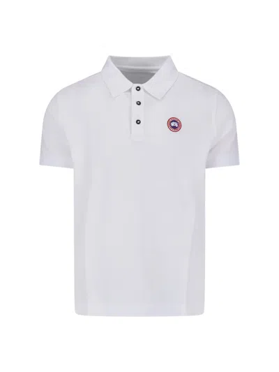 Canada Goose Minimally Designed Short-sleeve Polo Shirt With Button Placket And Embroidered Patch In White