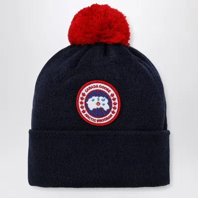 Canada Goose Navy Blue Wool Bonnet With Pon Pon