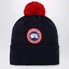 Canada Goose Navy Blue Wool Bonnet With Pon Pon In Blue
