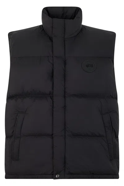 Canada Goose Padded Sleeveless Vest With High Collar And Quilted Panels In Black