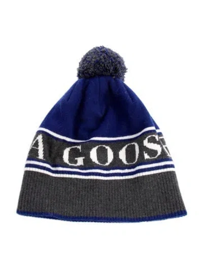Pre-owned Canada Goose Pattern Print Wool Blend Knit Hat In Blue