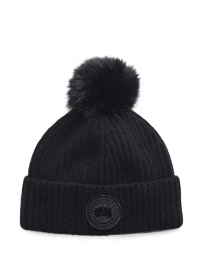 Canada Goose Pom-pom Ribbed-knit Beanie Hat In Black