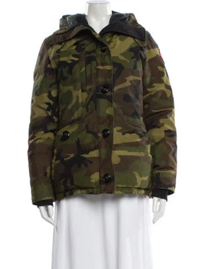 Pre-owned Canada Goose Printed Down Coat In Green