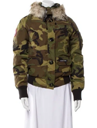 Pre-owned Canada Goose Printed Faux Fur Jacket In Green