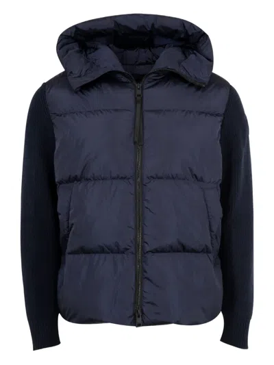 Canada Goose Quilted Knit-sleeve Hoodedjacket In Blue