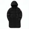 Canada Goose Quilted Long Black Down Coat With Adjustable Hood In Black