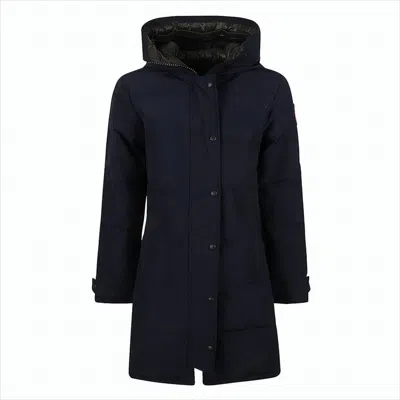 Canada Goose Quilted Longline Hooded Parka With Snap-button Placket In Blue