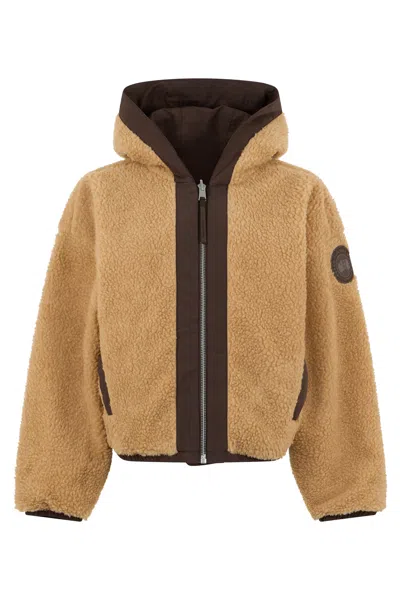 Canada Goose Reversible Fleece Bomber Jacket With Hood And Water-repellent Ripstop In Beige