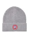Canada Goose Wool Beanie With Logo And Turn-up Brim In Heather Grey
