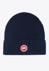 Canada Goose Rib Toque Logo Patch Beanie In Blue