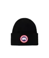 Canada Goose Ribbed Black Merino Wool Toque With Contrast Emblem In Black