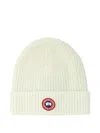 Canada Goose Ribbed Wool Beanie With Contrasting Logo Patch In Neutral