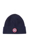 Canada Goose Ribbed Logo-patch Beanie In Blue