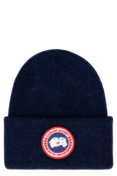 Canada Goose Ribbed Wool Beanie In Blue