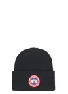 Canada Goose Ribbed Wool Beanie With Contrasting Logo Patch In Black