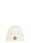 Canada Goose Ribbed Wool Beanie With Contrasting Logo Patch In White