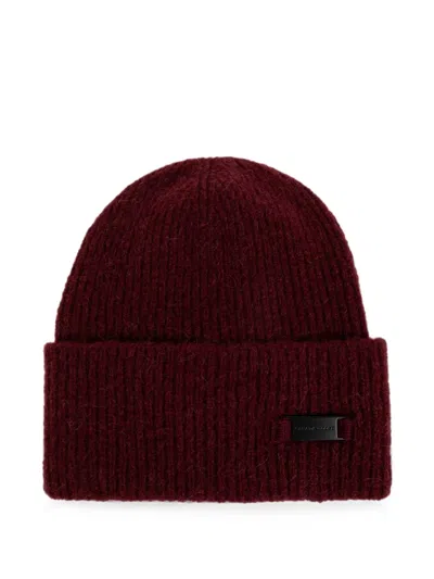 Canada Goose Ribbed-knit Logo-plaque Beanie Hat In Red