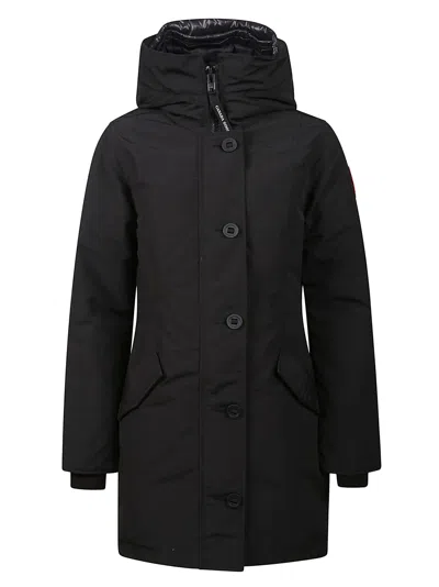 Canada Goose Single-breasted Hooded Coat In Black