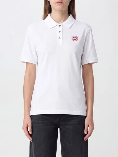 Canada Goose Slim Fit Cotton Polo Shirt With Contrast Logo In White