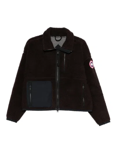 Canada Goose Structured 4-inch High-collar Wool Blend Sweater Jacket With Two-way Zipper In Marrone