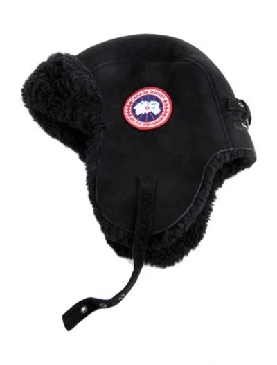 Pre-owned Canada Goose Suede Shearling Pilot Hat. In Black