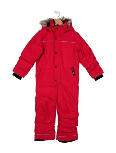 Pre-owned Canada Goose Babies' Toddler Boys' Fur Trim Snow One-piece In Red